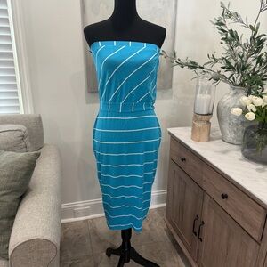 Michael Stars Harlow Stipe Blue Strapless Dress with White Stripes